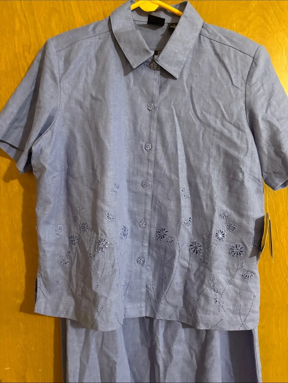 Light Periwinkle Two-Piece Button-Up Linen Set